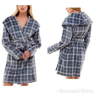 Roudelain Plush Plaid Shawl Collar Wrap Robe Size L